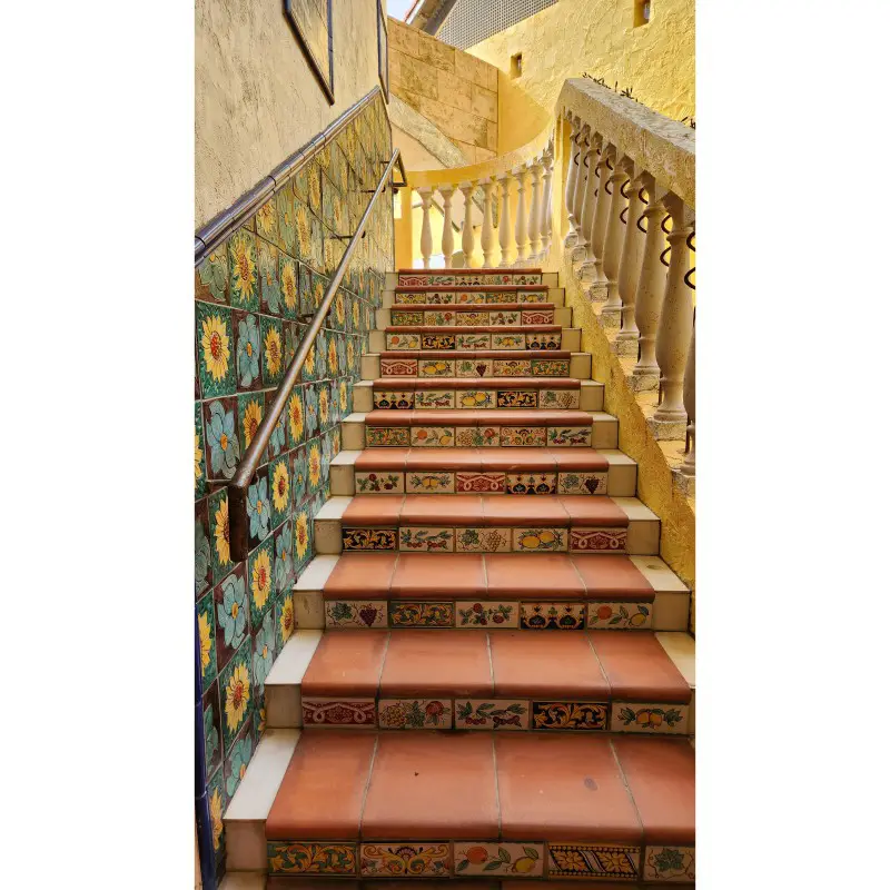 Colorful tiled staircase at American Village in Chatan, Okinawa