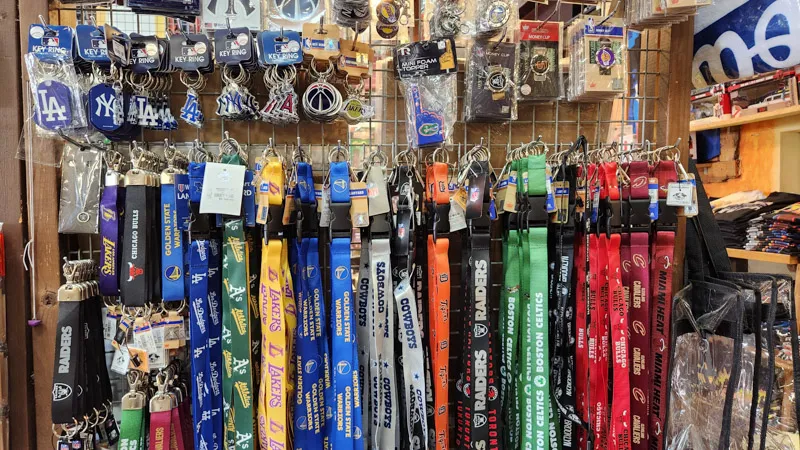 Sports team keychains and lanyards for sale at American Village in Chatan, Okinawa
