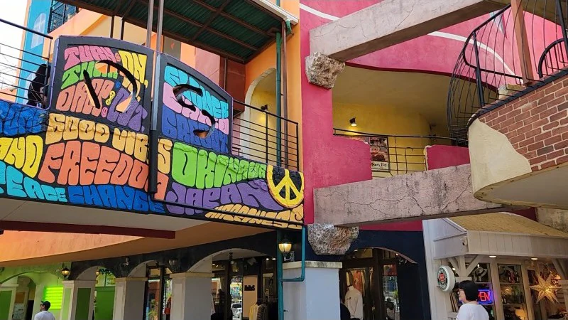 Peace and freedom mural at American Village in Chatan, Okinawa