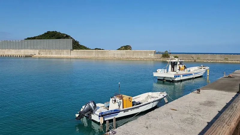 Bateaux de pêche amarrés dans un petit port à Hamahigajima