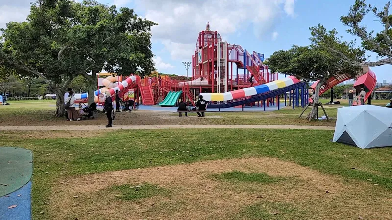 Large playground with slides at Kitanakagusuku Sports Park Okinawa