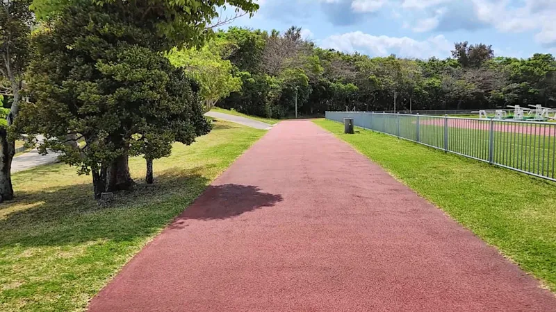 Red running track near the sports fields in Kitanakagusuku Okinawa