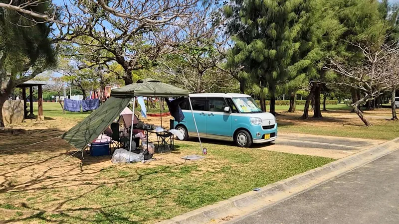 Camping area with equipped car at Kitanakagusuku Sports Park Okinawa