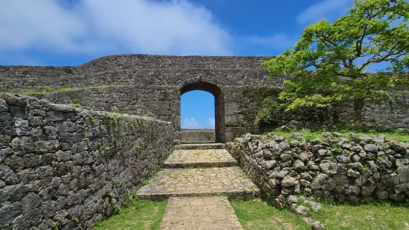 Nuno-zumi stone gate and wall at Nakagusuku Castle ruins in Okinawa