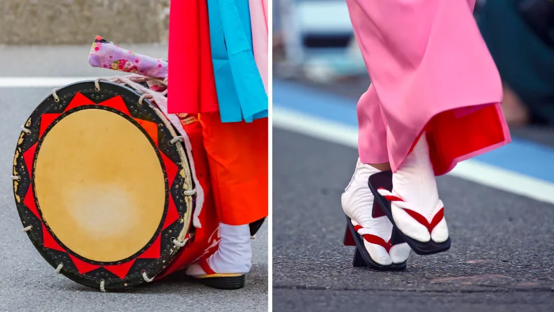 Eisa drum and Japanese geta sandals