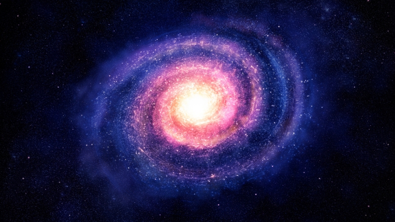 Spiral galaxy glowing in deep space