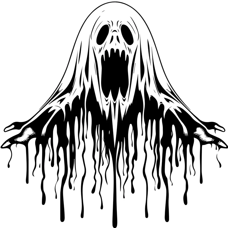 Black and white dripping ghost illustration with open mouth