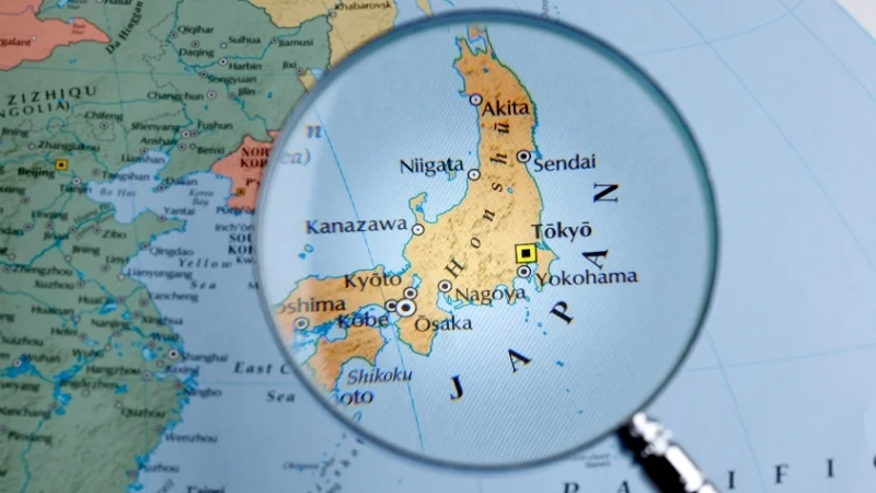 Map of Japan under a magnifying glass