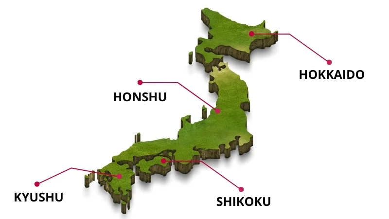Relief map of the main islands of Japan