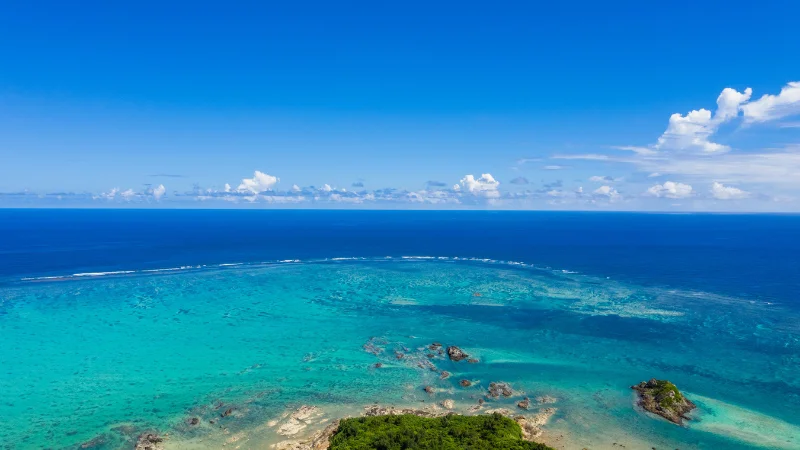 Aerial view of a coral reef in Okinawa