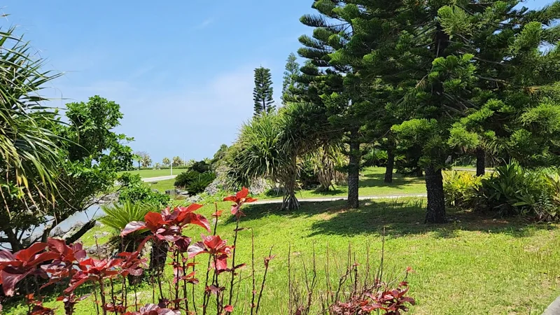 Lush garden with trees at Ocean Expo Park