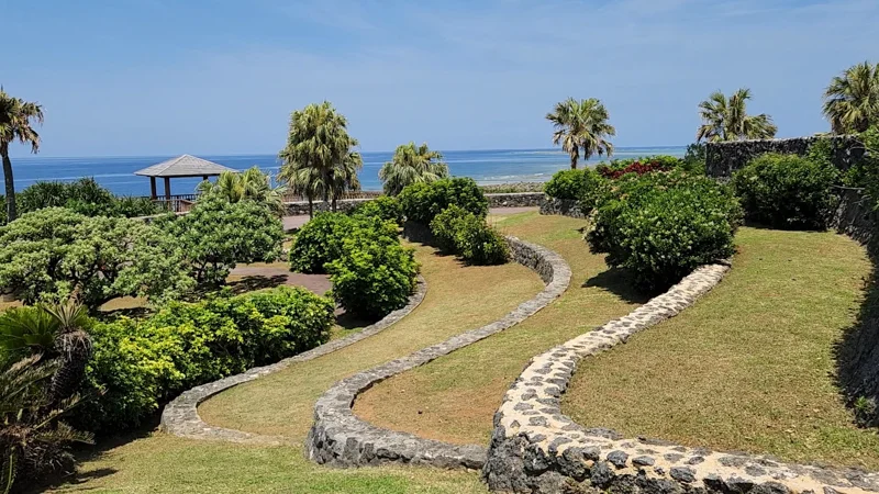 Stone garden terraces overlooking the sea