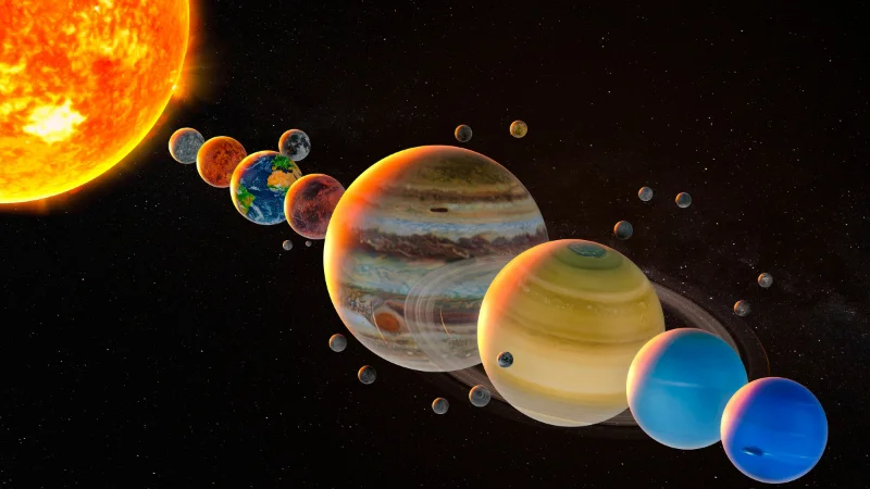 Solar system planets aligned with the Sun