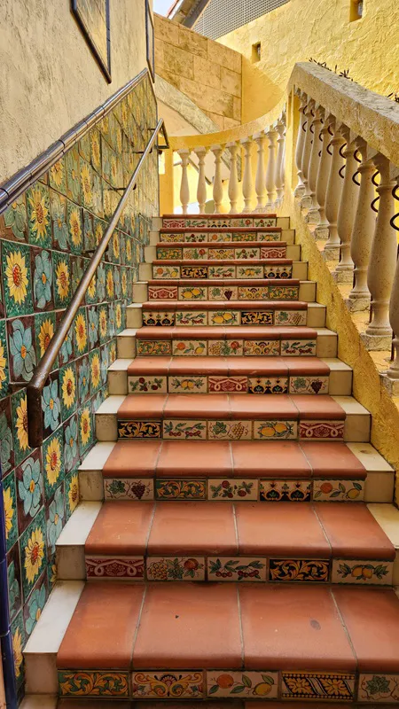 Staircase with colorful decorative tiles in Okinawa