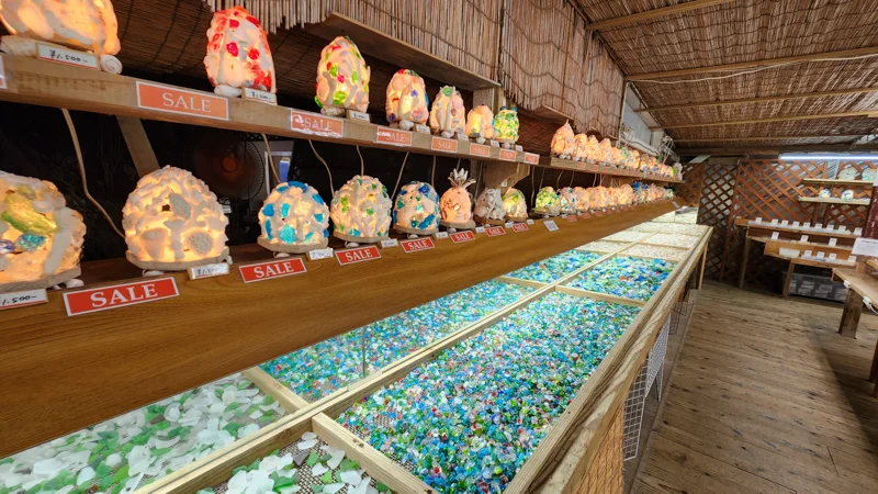 Handmade glass crafts and coral lamps for sale at Murasaki Mura workshop