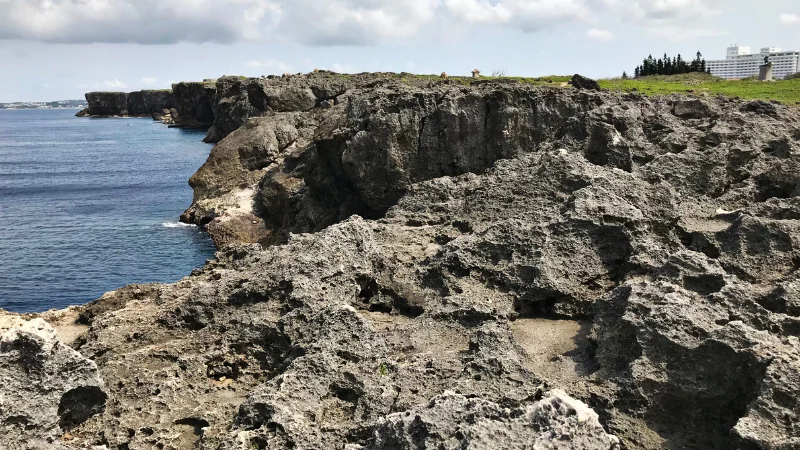 Rocky cliffs overlooking the sea at Cape Zanpa