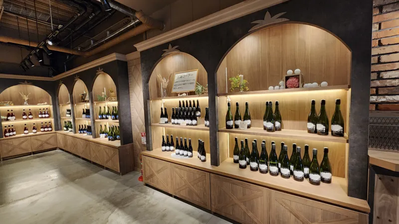 Shelves of wine bottles in an Okinawan specialty store