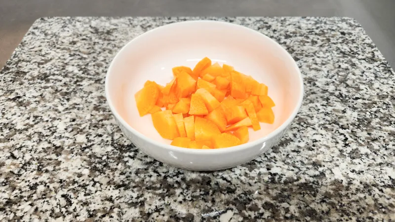 Chopped carrots prepared for homemade soup