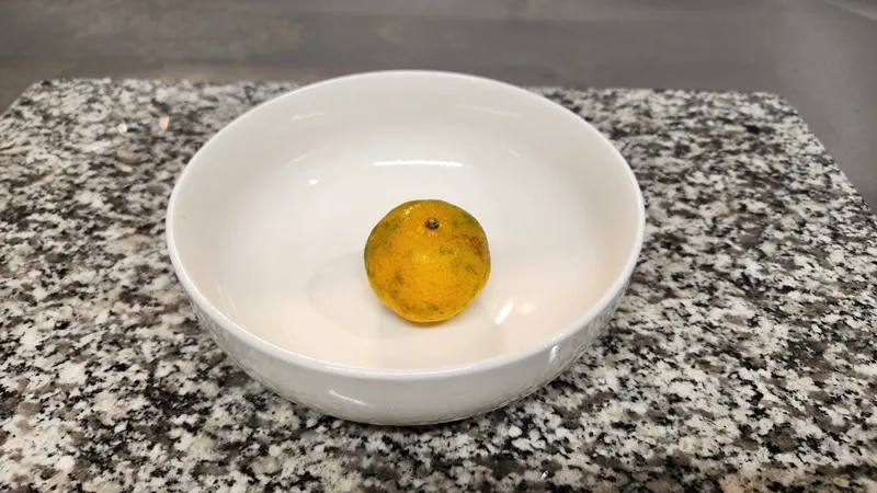 ボウルに入った丸ごとのシークヮーサー。